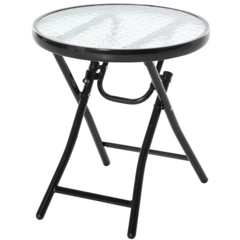 Table d'appoint de jardin, Table d'appoint pliable redonda avec tampo em verre e estrutura em métal noir, idéal pour balcon e terraciers., gain de place, meuble extérieur, desig... (1/5)