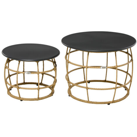 Meuble de jardin, Conjunto de duas mesas de apoio e mesa de centro entrançadas à mão, ideais para balcon e jardin, 60x60x47cm, meuble extérieur, design moderne (1/5)