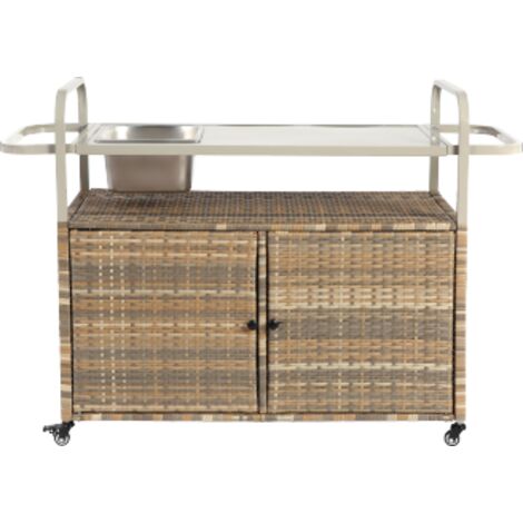Bar de jardin extérieur, Bar de jardin extérieur avec armários carrinho de serviço para esplanada avec bancada em acier, balde de gelo e rodas avec fecho., meuble extérieur, de...