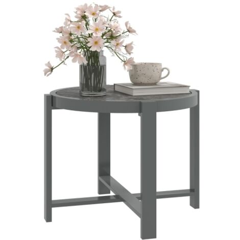 Meuble de jardin, Mesa redonda de jardin, résistant aux intempéries, aluminium, gris, meuble extérieur, design moderne (1/5)