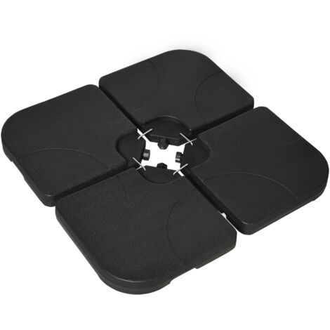 Pied de parasol déporté, lot de 4, lestable avec 60 litres d'eau ou 78 kg de sable, coloris noir pour une stabilité optimale.