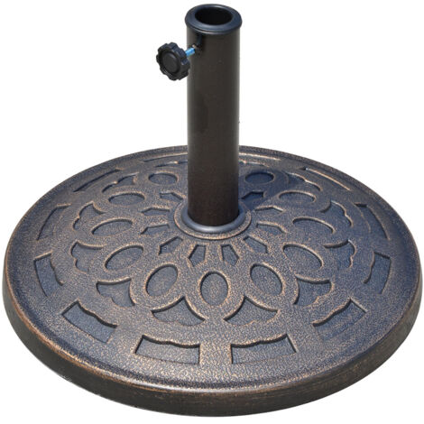 Pied de parasol rond, 14 kg, en résine bronze, pour parasols Ø 38/48 mm, Ø 48,5 x H 34 cm, stable et résistant aux intempéries.