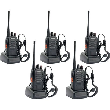 Housecurity – Lot de 5 talkies-walkies BF-888S – Portée jusqu'à 5 km – 16 canaux – Autonomie 8h – Câble de programmation USB inclus