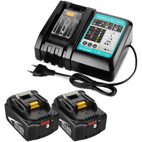 Powerwings – Pack de 2 batteries lithium 18V 5,0Ah pour Makita – Chargeur 3A avec indicateur LED – Autonomie prolongée et sécurité renforcée