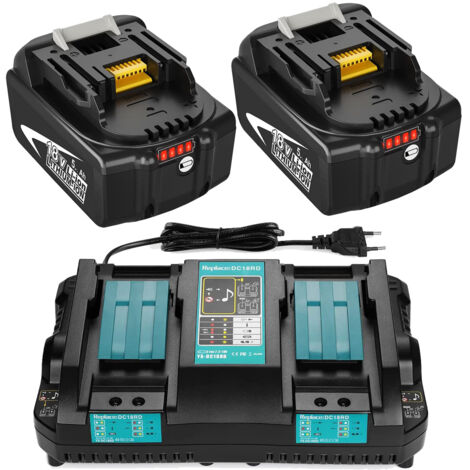 2 Pièces BL1850B Batterie + Chargeur Double DC18RD pour Makita 2 Batteries 18V 5,0Ah BL1850 BL1860B BL1860 BL1815 BL1830 BL1840, Radio DMR100 DMR101 DMR102 DMR103B DMR104 DMR105 DMR108