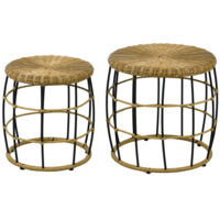 Meuble de jardin, Conjunto de duas mesas de apoio em rotin, empilables, em cor kaki, ideais para jardin, balcon e terraciers., meuble extérieur, design moderne