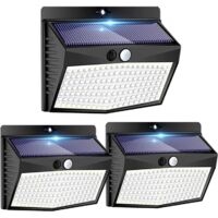 Readcly – Lampe solaire extérieure avec détecteur de mouvement – Lot de 3 – 138 LED étanches – 3 modes d'éclairage – Installation facile