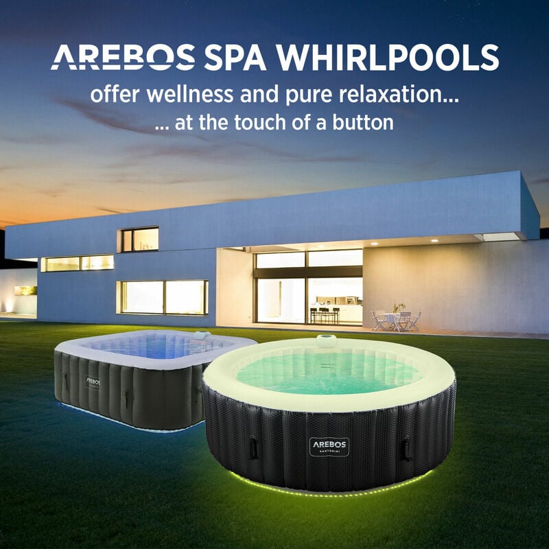 Arebos SPA Hinchable Whirlpool | Hinchable | para Interior y Exterior | ⌀  180 cm | 7 Personas | con calefacción | 1120 litros | Incluye Cubierta 