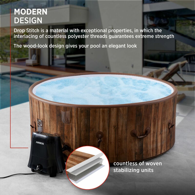 Arebos SPA Hinchable Whirlpool, Hinchable, para Interior y Exterior, ⌀  180 cm, 7 Personas, con calefacción, 1120 litros, Incluye Cubierta