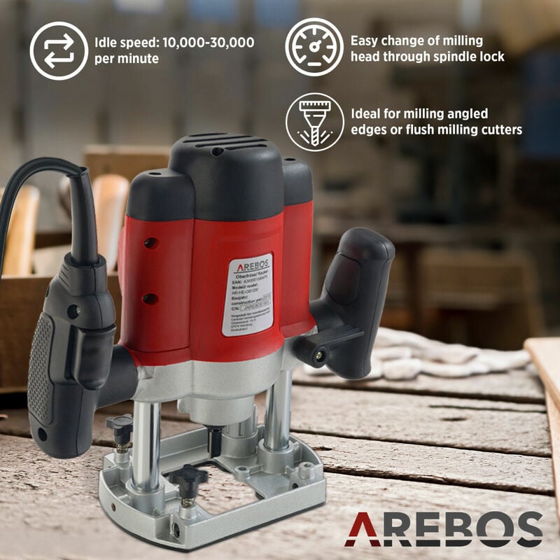 AREBOS Fresadora 1200W con accesorios - Fresadora Eléctrica - con soportes  integrados para las 12 brocas y las herramientas