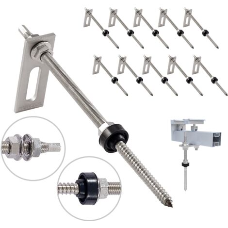 NuaSol Acero inox 10 x M10 x 250 mm Tornillo doble rosca con placa adaptadora