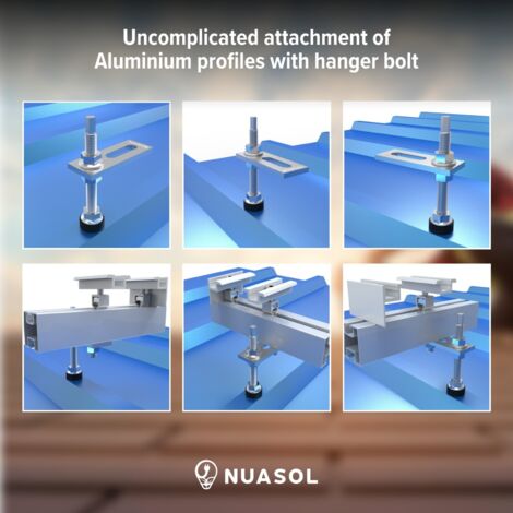 Tornillo Con Placa Adaptadora NuaSol M10 X 250 Mm - Acero Inoxidable 304, Juego De 4 Unidades Para Paneles Solares