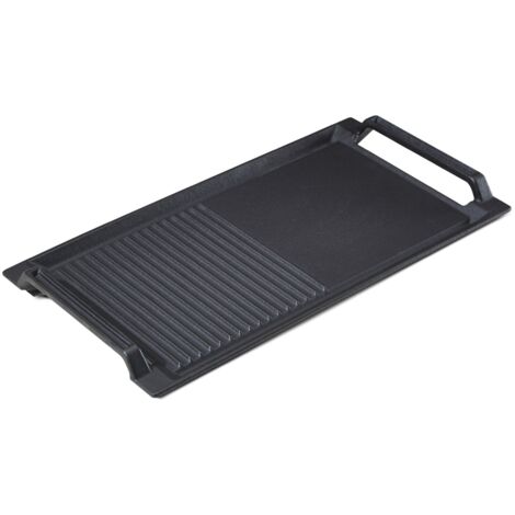 Arebos – Placa grill de hierro fundido para inducción – Superficie antiadherente esmaltada – Diseño de dos partes para asar y freír – 43,6 x 22,9 cm (1/5)