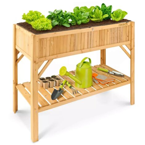 Cama elevada de madera AREBOS con estante, jardinera para hortalizas y hierbas (1/5)