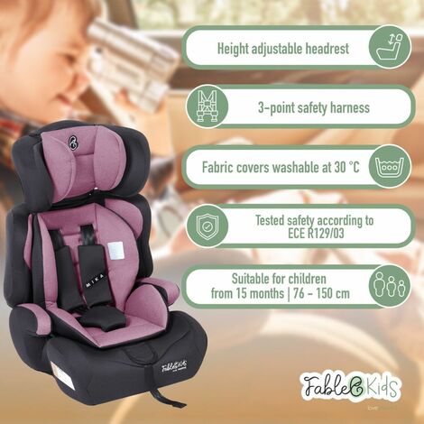 FableKids Silla de auto MIKA Arnés de seguridad de 3 puntos, regulable en altura