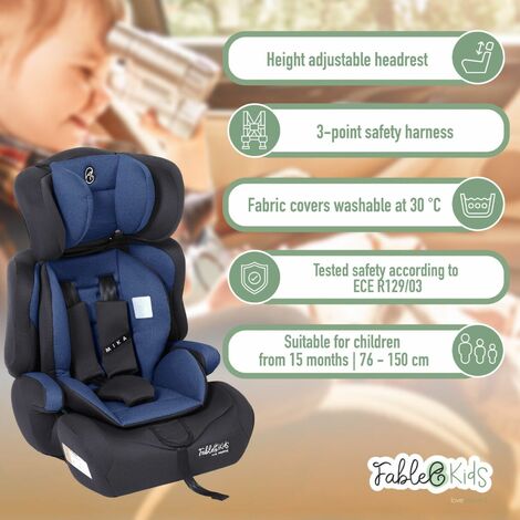 FableKids Silla de auto MIKA Arnés de seguridad de 3 puntos, regulable en altura