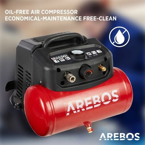 AREBOS Compresor De Aire Comprimido 6L 1200W 13 Piezas + Manguera Espiral