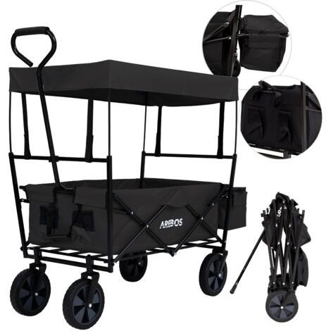 AREBOS Carreta Plegable Carretilla Jardin y Aire Libre con Techo Carro Playa Carro de Mano & de Transporte 2X Bolsillos de Malla y 1x Bolsillo Exterior Neumáticos de Goma Maciza 70kgs (1/5)