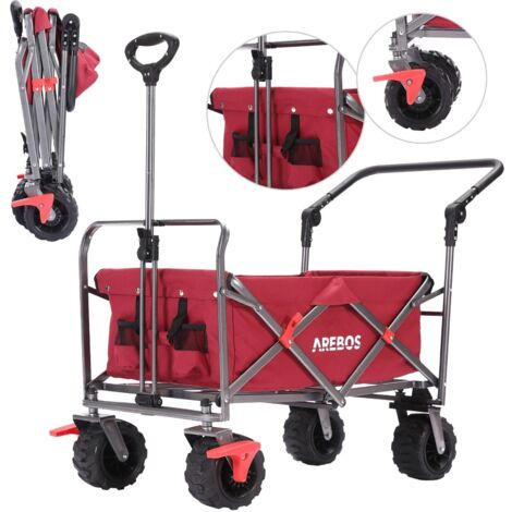 AREBOS Carro plegable con 2 bolsillos de red frenos del tras barra telescópica