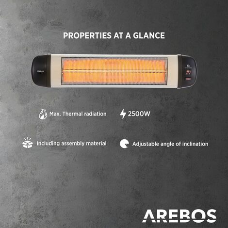 Arebos - Calefactor Infrarrojos, Calefactor Bajo Consumo con Mando a  Distancia, 2000 W, Estufa Exterior Terraza, Temporizador de 24 horas, 3  niveles de calor