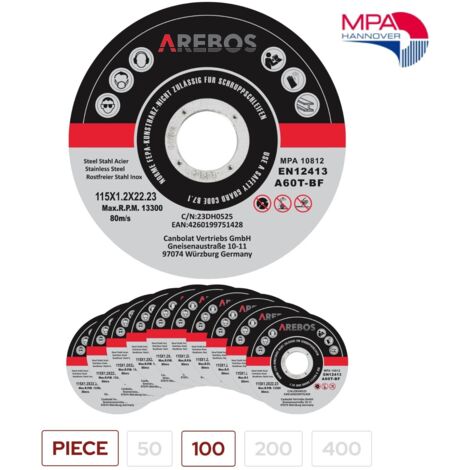 AREBOS Discos de corte 115 mm de Ø Tamaño del agujero 22,2 mm Espesor 1,2 mm