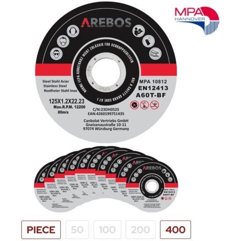 AREBOS Discos de corte 125 mm de Ø Tamaño del agujero 22,2 mm Espesor 1,2 mm