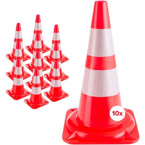 AREBOS 10 x Cono para tráfico Reflectante Naranja-Blanco 47 cm Advertencia de Seguridad Conos Cono
