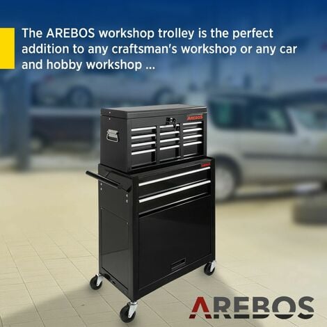 AREBOS Carro Para el Taller Caja de Toolbox x 9 Compartimentos Negro