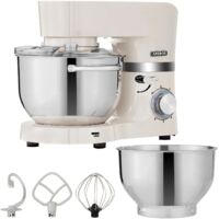 AREBOS Batidora Amasadora 1500 W con 2 x Tazón de Mezcla Acero Inoxidable 4,5L + 5,5L 6 Velocidade Beige