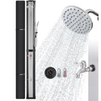 AREBOS Ducha solar Negro/Plata con tecnología Snap In 60 L y cubierta protectora