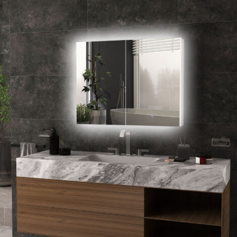 Armoire murale miroir avec éclairage LED de Salle de Bain 2 en 1, dim. 90L x 15l x 70H cm (1/5)