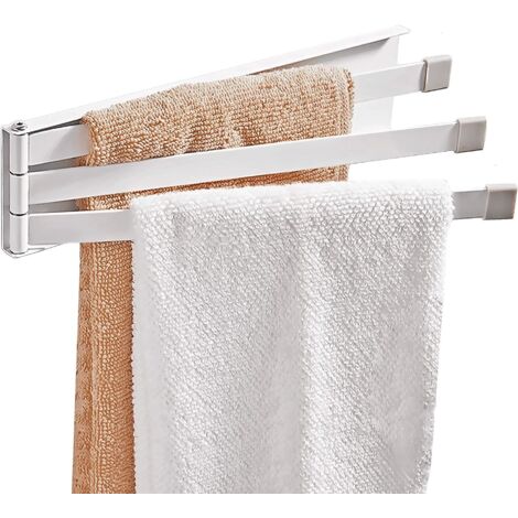 Porte-serviette rotatif 180° avec 3 barres – Acier résistant à l'eau – Installation sans perçage – Dimensions 24x6cm, blanc