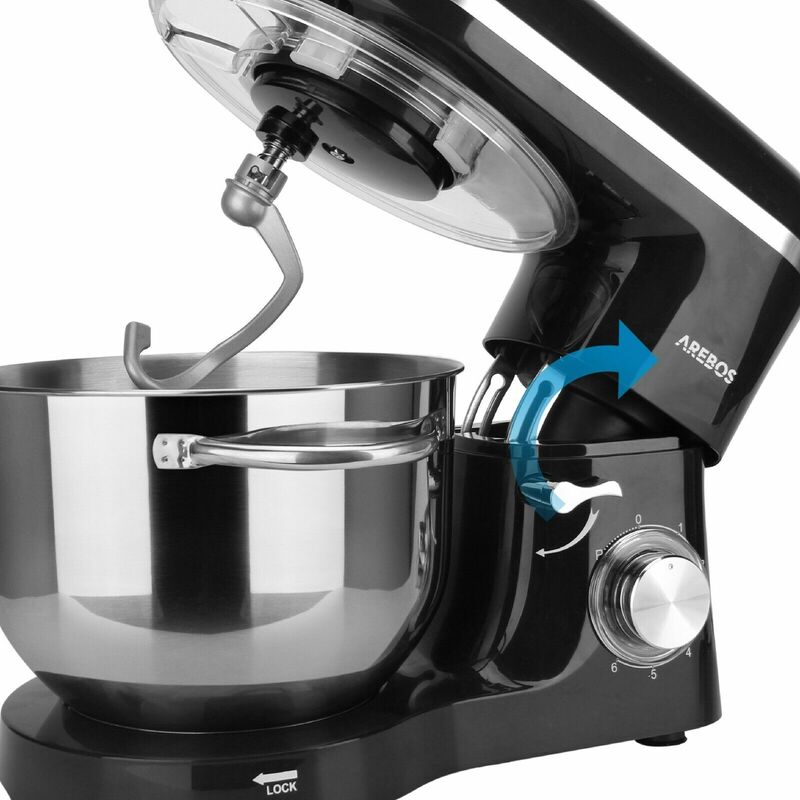 Arebos Robot da Cucina 1800W 6L Ciotola in Acciaio Inox 6 Gradini