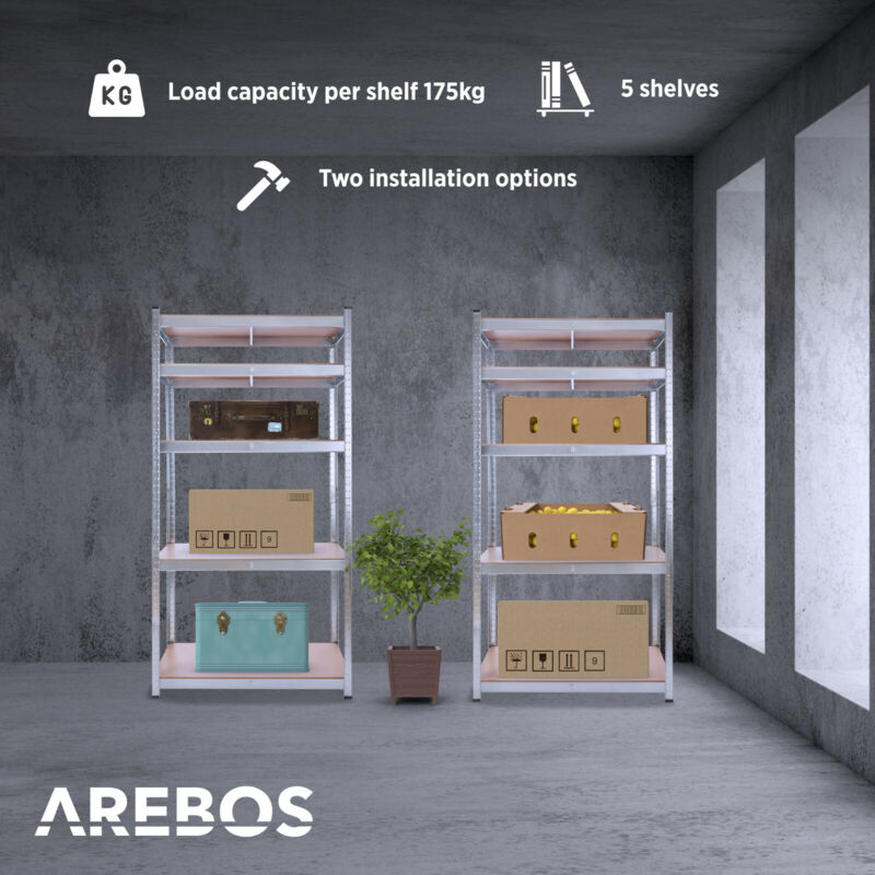 AREBOS Set Di 2 Scaffali Per Carichi Pesanti 180x90x30cm | Blu | 5 Ripiani | Scaffalatura Per Officina | Antracite | Leroy Merlin - 4