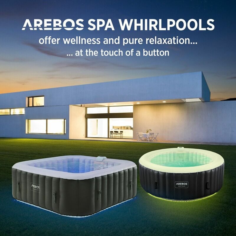 Arebos IN-OUTDOOR VASCA IDROMASSAGGIO SPA POOL wellness massaggio gonfiabile rotonda con LED 