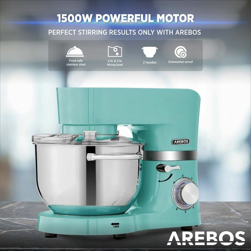 AREBOS Robot Da Cucina 1500W con 2 x Ciotole in Acciaio Inossidabile i 6  Gradini