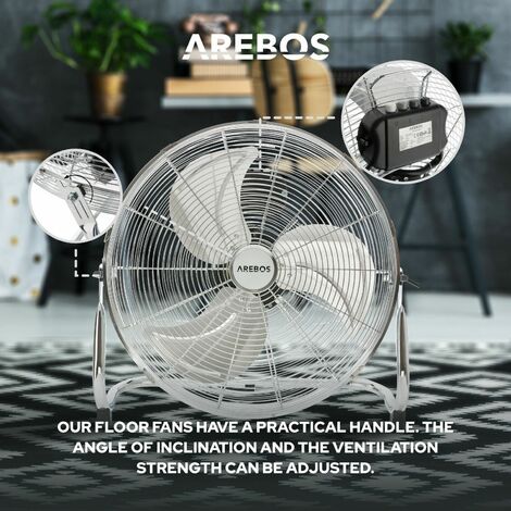 AREBOS Ventilatore pavimento 3 livelli di velocità GS Testato da TÜV Süd Argento