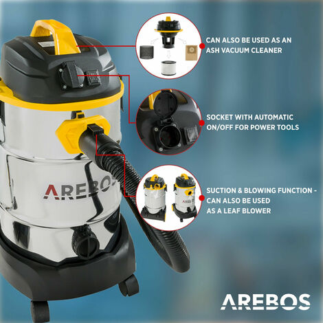 AREBOS Aspirapolvere industriale per pulizia a umido e a secco 1600W 30L Giallo