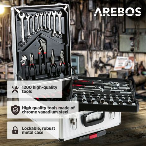 AREBOS Valigetta Porta Attrezzi da 1200 pezzi Set Casetta Porta Attrezzi
