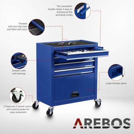 AREBOS Carrello Degli Attrezzi Con 4 Cassetti Carrello da Officina inkl.Utensili