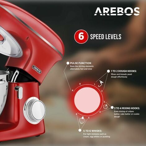 AREBOS Robot Da Cucina 1500W XXL 8 L in Acciaio Inox 6 Gradini Rosso  Silenzioso