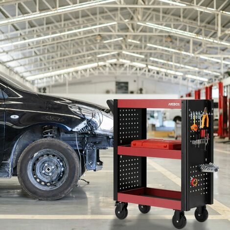 AREBOS Carrello Officina Carrello degli Attrezzi Carrello Montaggio Rosso / Nero