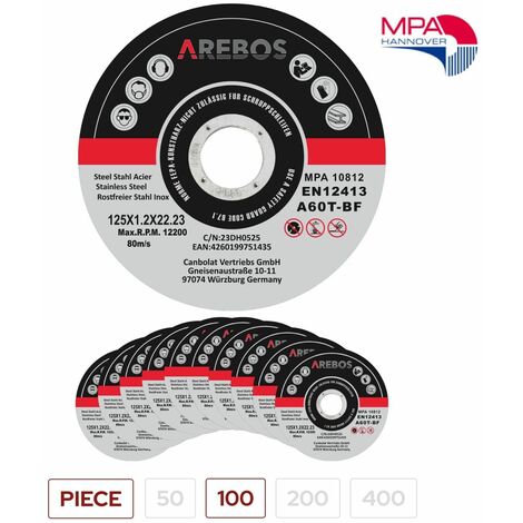 AREBOS Dischi Taglio Dischi Flessibili Ø125 mm Ammissione 22,2 mm Spessore 1 mm