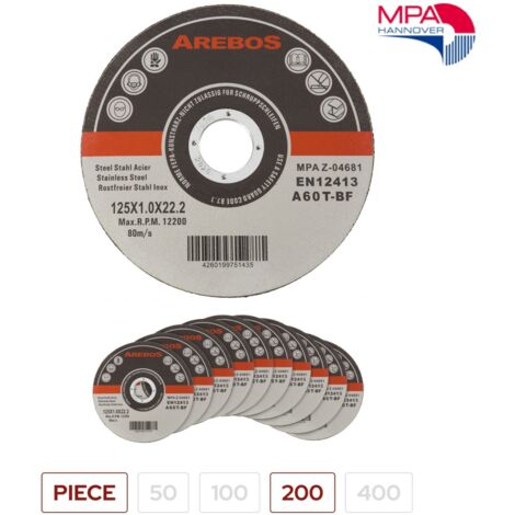 AREBOS Dischi Taglio Dischi Flessibili Ø125 mm Ammissione 22,2 mm Spessore 1 mm
