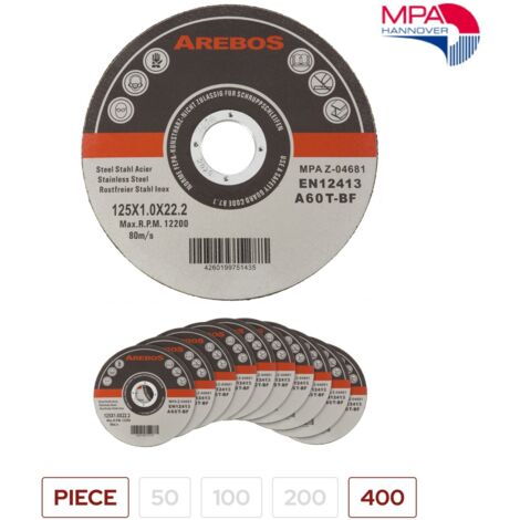 AREBOS Dischi Taglio Dischi Flessibili Ø125 mm Ammissione 22,2 mm Spessore 1 mm