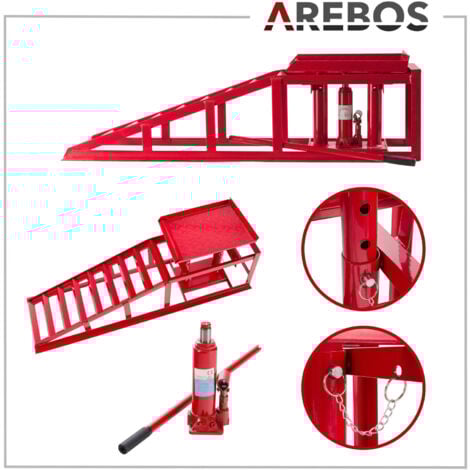 AREBOS 2x Auto Veicolo Rampa Sollevamento 2T Jack Martinetto Indraulico Regulabile
