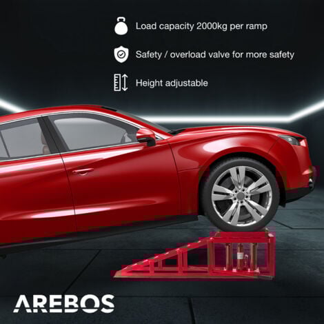 AREBOS 2x Auto Veicolo Rampa Sollevamento 2T Jack Martinetto Indraulico Regulabile