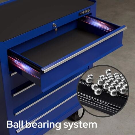 AREBOS Carrello Portautensili 5 Cassetti - Acciaio, Nero, Con Ruote E Antiscivolo