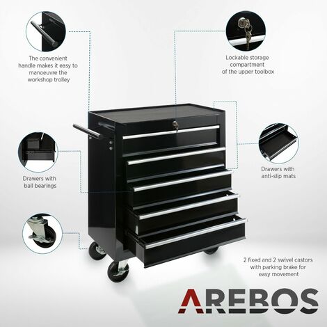 AREBOS Carrello da Officina Carrello Portautensili Cassetta Degli Attrezzi 5 Cassetti