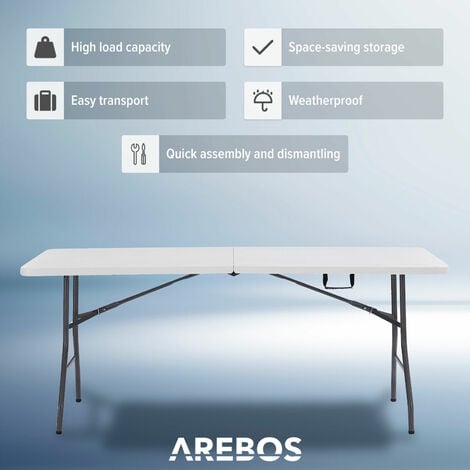 pieghevole 180 x 75 x 74 cm 6 persone effetto rattan Arebos tavolo da buffet incluso Maniglia per il trasporto